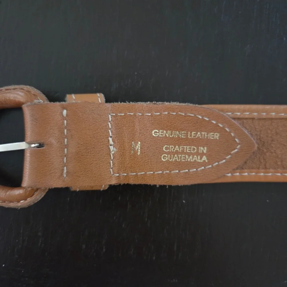 Vintage Boho Tan Leather‎ Woven Multi Color Belt Crafted in Guatemala Medium